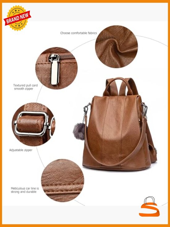 Vintage Faux Leather Backpack, Anti-Theft Convertible Handbag Rucksack for Women